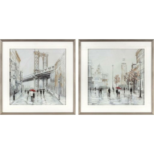 Pintura DKD Home Decor Cidade (63 x 3 x 63 cm) (60 x 3 x 60 cm) (2 Unidades)