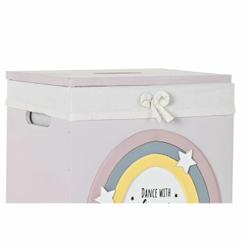 Conjunto de Cestos DKD Home Decor Amarelo Branco Cinzento Cor de Rosa Madeira de paulónia Infantil 40 x 30 x 55 cm (5 Peças) (5 