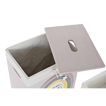 Conjunto de Cestos DKD Home Decor Amarelo Branco Cinzento Cor de Rosa Madeira de paulónia Infantil 40 x 30 x 55 cm (5 Peças) (5 