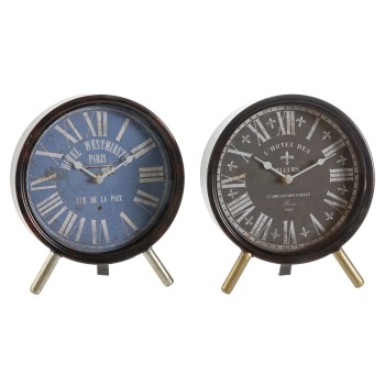Orologio da Tavolo DKD Home Decor Azzurro Nero Multicolore Metallo Cristallo Vintage 20,5 x 5 x 24 cm (2 Unità)