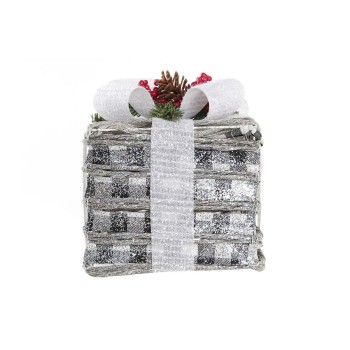 Set di Scatole Decorative DKD Home Decor LED Bianco Rosso Verde Argentato Metallo Nevoso 25 x 25 x 29 cm (3 Pezzi)