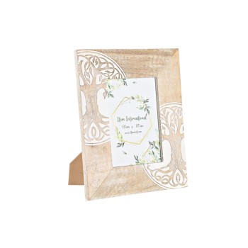 Moldura de Fotos DKD Home Decor Branco Castanho Madeira Cristal Madeira de mangueira Árvore Índio 23 x 2 x 28 cm