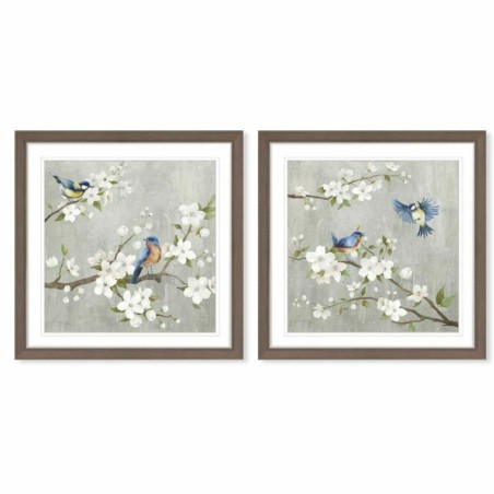 Lienzo DKD Home Decor 63 x 3 x 63 cm 60 x 3 x 60 cm Pájaros Shabby Chic (2 Unidades)