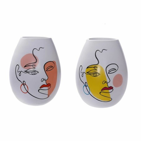 Vaso DKD Home Decor 22,5 x 22,5 x 29 cm Viso Bianco Resina Multicolore (2 Unità) Vaso DKD Home Decor 22,5 x 22,5 x 29 cm Viso Bianco Resina Multicolore (2 Unità)