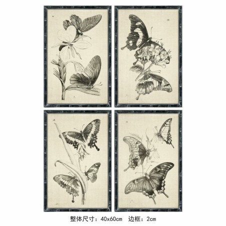 Quadro DKD Home Decor 40 x 2,8 x 60 cm 40 x 60 x 2.8 cm Farfalle Cottage (4 Pezzi)