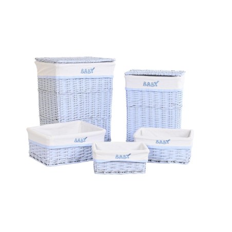 Conjunto de Cestos DKD Home Decor Azul Celeste vime Infantil 44 x 34 x 56 cm (5 Peças)