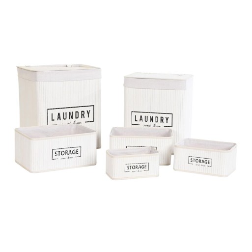 Conjunto de Cestos DKD Home Decor Branco Bambu 40 x 30 x 46 cm (5 Peças)