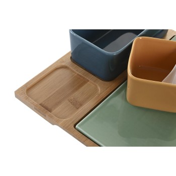 Conjunto para Aperitivos DKD Home Decor Porcelana Multicolor Bambu 5 Peças (27 x 26 x 8 cm)