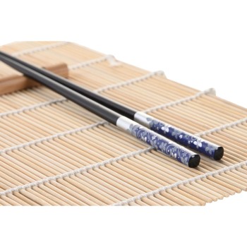 Set per Sushi DKD Home Decor 14,5 x 14,5 x 31 cm Nero Azzurro Gres Orientale (16 Pezzi)