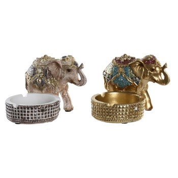Figurine Décorative DKD Home Decor Eléphant Beige Doré Résine Colonial (11 x 12 x 9 cm) (2 Unités)