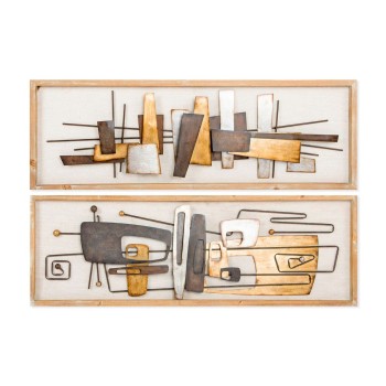 Decoração de Parede DKD Home Decor 120 x 40 x 5,5 cm Abstrato Natural Dourado Multicolor Moderno (2 Unidades)