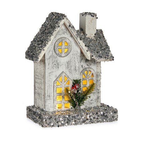 Decorative Figure House Christmas LED Light Glitter White Grey Wood 19,5 x 25 x 9 cm Decorative Figure House Christmas LED Light Glitter White Grey Wood 19,5 x 25 x 9 cm