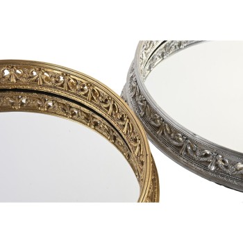 bandeja de aperitivos DKD Home Decor 38,5 x 38,5 x 8 cm Espelho Prateado Dourado Resina Neoclássico (2 Unidades)