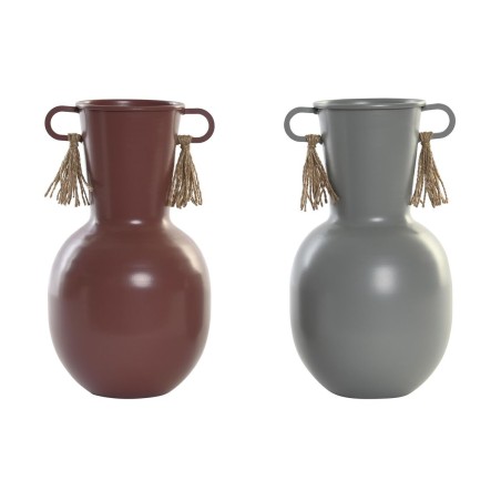 Vase DKD Home Decor 14 x 13 x 24 cm Grau Metall Terrakotta (2 Stück) Vase DKD Home Decor 14 x 13 x 24 cm Grau Metall Terrakotta (2 Stück)