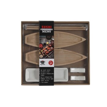 Conjunto de sushi DKD Home Decor 8 x 5 x 2 cm Cerâmica Natural Branco Oriental