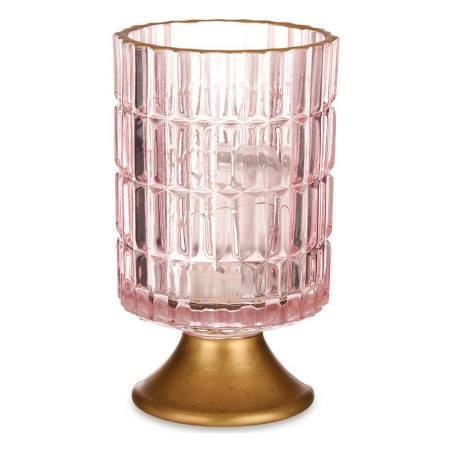 Lanterna LED Riscas Cor de Rosa Dourado Vidro (10,7 x 18 x 10,7 cm)