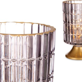 Lanterna LED Metal Cinzento Dourado Vidro (10,7 x 18 x 10,7 cm)
