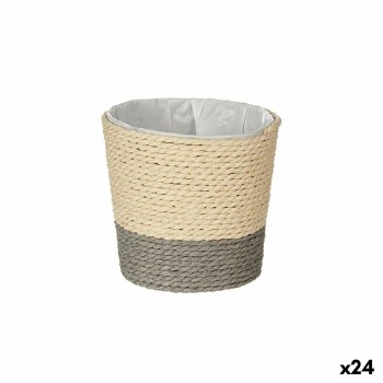 Plantador Ibergarden WY21-74 Cinzento Natural Corda Plástico 11 x 10,5 x 11 cm (24 Unidades)