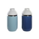 Vaso DKD Home Decor 12,5 x 12,5 x 25 cm Branco Azul celeste Azul Marinho Grés (2 Unidades)