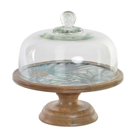 bandeja de aperitivos DKD Home Decor Cristal Natural Verde Madeira de mangueira Tropical (30 x 30 x 33 cm)