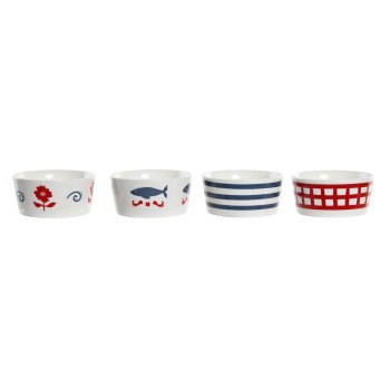 Conjunto para Aperitivos DKD Home Decor 19,7 x 19,7 x 1 cm Natural Vermelho Azul Branco Grés Mediterrâneo Casas