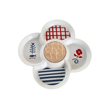 Conjunto para Aperitivos DKD Home Decor Vermelho Azul Branco Grés 22 x 22 x 7 cm Mediterrâneo Casas
