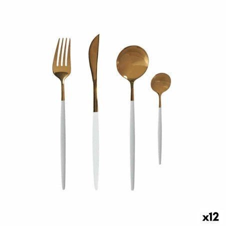 Conjunto de Talheres Dourado Branco Aço inoxidável (12 Unidades)