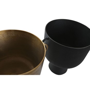 Vaso DKD Home Decor 36 x 29 x 33 cm Preto Dourado Alumínio Moderno (2 Unidades)