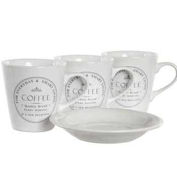 Set di Tazze e Piatti DKD Home Decor Bianco Metallo Gres 180 ml 12 x 12 x 2 cm