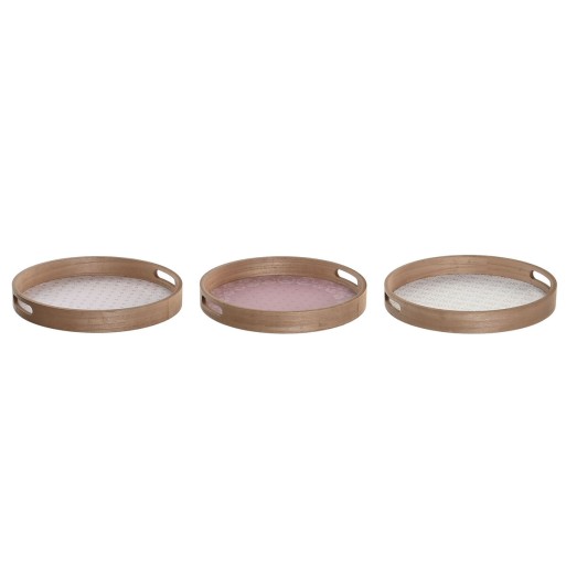 bandeja de aperitivos DKD Home Decor Scandi Cor de Rosa Branco 35 x 35 x 5 cm Madeira MDF (3 Unidades)