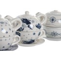 Juego da Chaleira DKD Home Decor Azul Branco 750 ml Dolomite (3 Unidades)