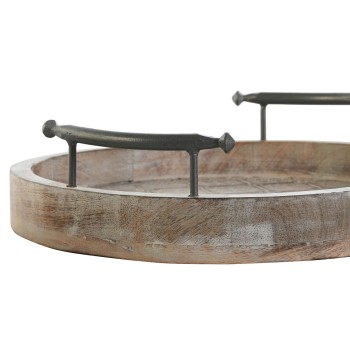 Jogo de Bandejas DKD Home Decor Branco Preto Natural Metal Madeira de mangueira 46 x 46 x 10 cm