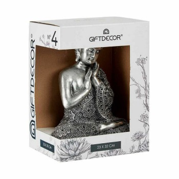 Deko-Figur Buddha Sitzend Silberfarben 22 x 33 x 18 cm (4 Stück)