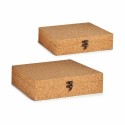 Jogo de Caixas Decorativas Castanho Cortiça Madeira MDF (6 Unidades)