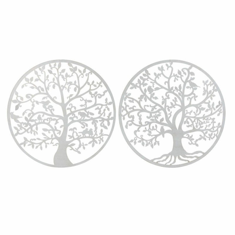 Decoração de Parede DKD Home Decor Branco Multicolor Árvore Cottage 99 x 1 x 99 cm (2 Unidades)