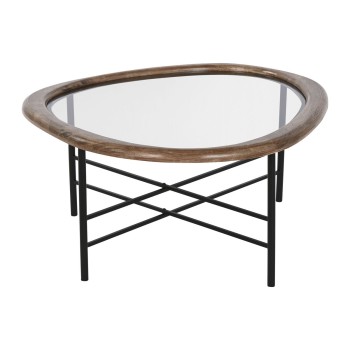 Tavolino da Caffè Home ESPRIT Marrone Nero Naturale Cristallo Legno di abete 76 x 81 x 38 cm