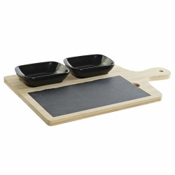 Conjunto para Aperitivos DKD Home Decor Preto Natural Bambu Plástico Grés Ardósia Cottage 33 x 19,7 x 3,5 cm (4 pcs)