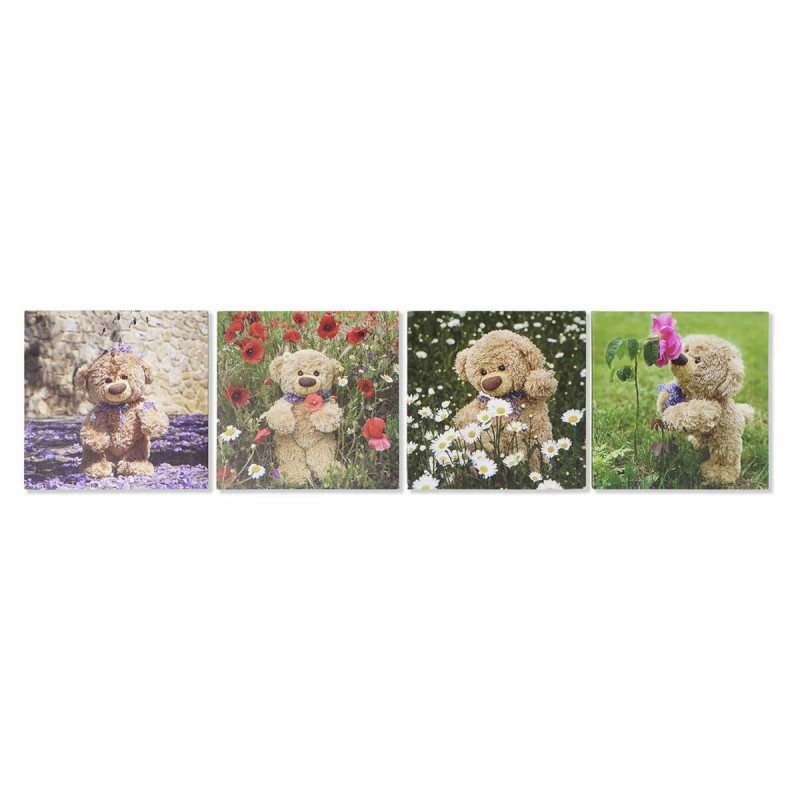 Pintura DKD Home Decor S3018130 Urso Infantil (28 x 1,5 x 28 cm) (4 Unidades)