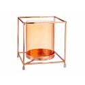 Castiçais Quadrado Cobre Âmbar 14 x 15,5 x 14 cm Dourado Metal Vidro