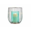 Kerzenschale Silberfarben Blau Käfig Metall Glas (15 x 17 x 15 cm)