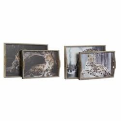 Tabuleiro DKD Home Decor 40,5 x 30 x 6,5 cm Multicolor Madeira MDF (2 Unidades)