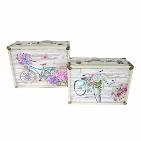Set dekorativer Karten DKD Home Decor Fahrrad Holz Polyester (43 x 19 x 34 cm) (2 pcs)