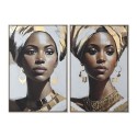 Pintura Home ESPRIT Branco Castanho Dourado Colonial Africana (2 Unidades)