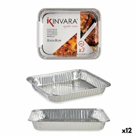 Set di Vassoi Kinvara 82262 Alluminio 32,5 x 26 x 3,8 cm 3 Pezzi (12 Unità)