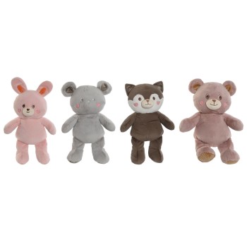 Peluche Home ESPRIT Castanho Cinzento Cor de Rosa Poliéster Animal 28 x 22 x 32 cm (4 Unidades)