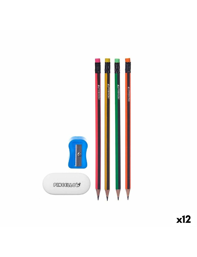 Ensemble de Crayons Pincello 476 Jaune Rouge Vert Taille-crayon Gomme (12 Unités)