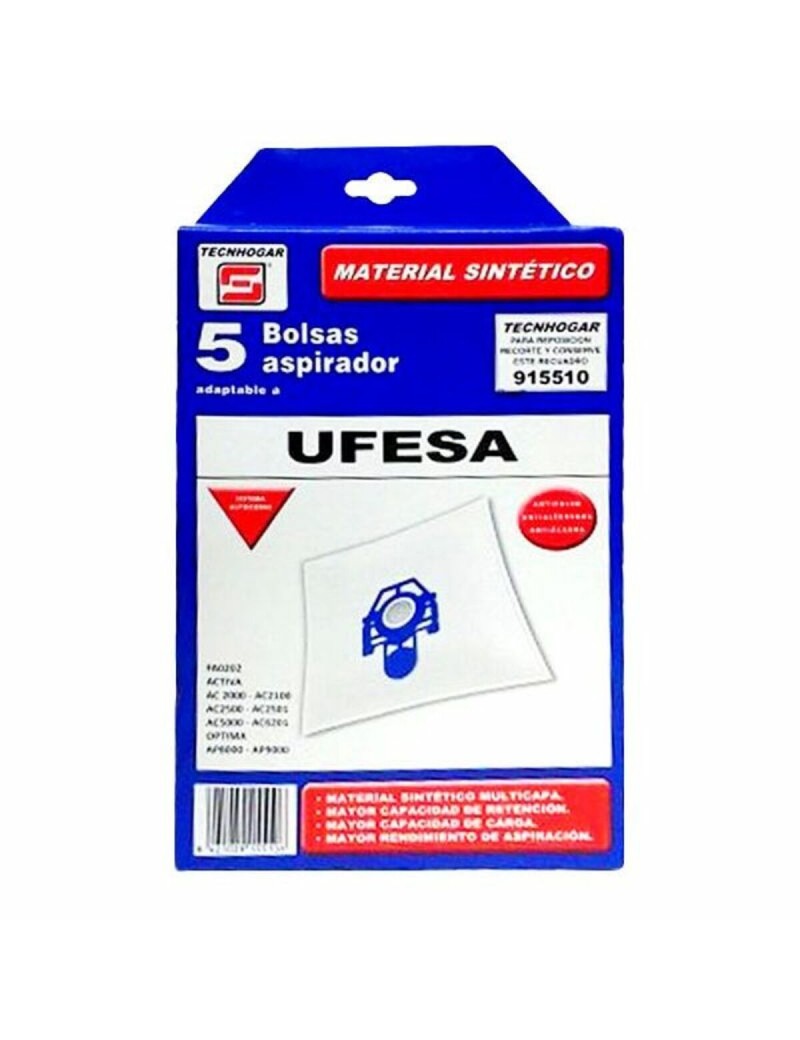 Sac de Rechange pour Aspirateur Tecnhogar 915510 (5 uds)