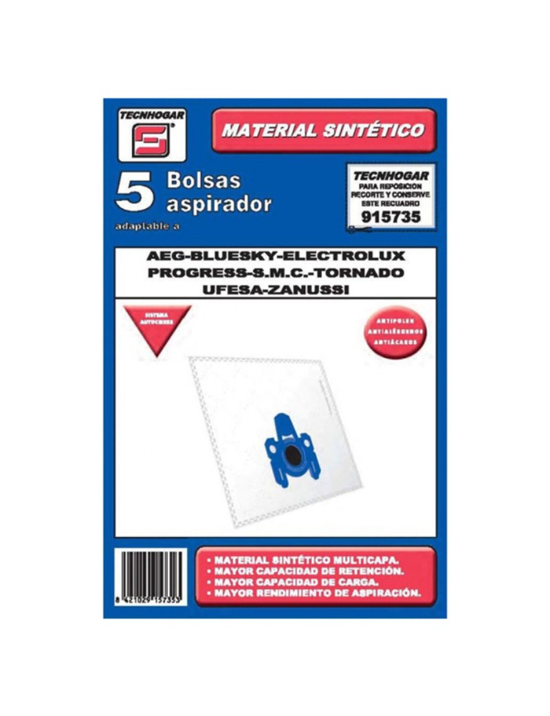Sac de Rechange pour Aspirateur Tecnhogar 177Y5 (5 uds)