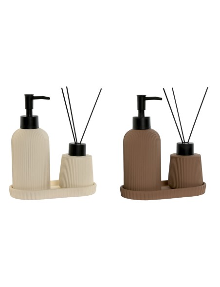 Ensemble de Bain Home ESPRIT Crème Terre cuite ABS Dolomite 17 x 9 x 2 cm 3 Pièces (2 Unités)