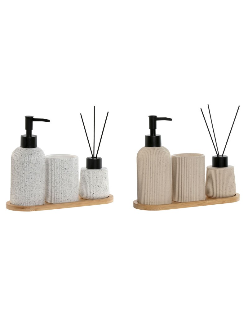 Badezimmer Set Home ESPRIT Weiß Creme Bambus Dolomite 24 x 9 x 1 cm 4 Stücke (2 Stück)